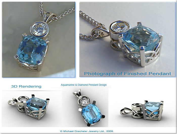Aquamarine && Diamond Pendant