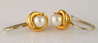 Yellow and White Gold Drop Pearl Earrings