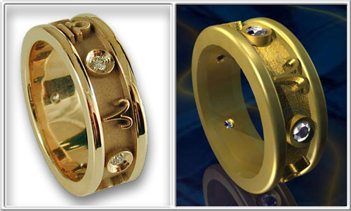 Astrology Ring with Zodiac Symbols && Diamonds