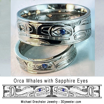 Whale && Whale Wedding Bands with Sapphire Eyes