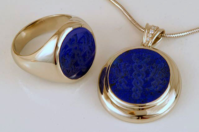 Carved Lapis Lazuli Crest Pendant