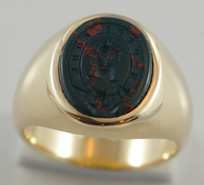 Bloodstone Signet Ring Carved with Jarvis Family Crest