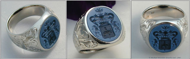 Gemstone Signet Ring with Chambers Crest