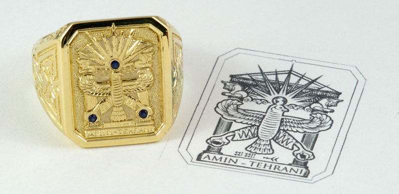 Amin-Tehrani Hand Engraved Crest Gold Ring