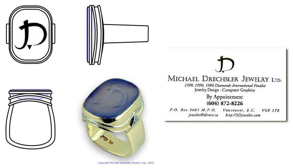 MDJ Blue Chalcedony Carved Signet Ring