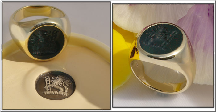 Bloodstone Signet Ring Carved with Price Family Crest