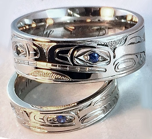 Whale && Whale Wedding Bands with Sapphire Eyes Rings