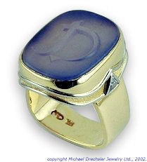 MDJ Blue Chalcedony Carved Signet Ring
