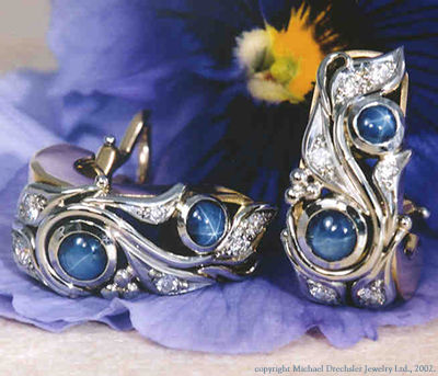 Blue Diamond Wedding Bands on Michael Drechsler Jewelry Ltd    Blue Star Sapphire Earrings
