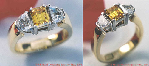 Lab Created Emerald && Crecent Diamond Ring