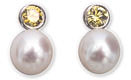 Created Yellow Diamond && Cultured Pearl Earrings
