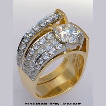 Diamond Ring with Princess && Brilliant Shoulders