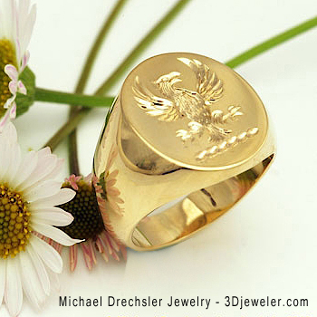 Engraved Crest Gold Signet Ring