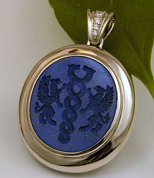 carved lapis lazuli pendant