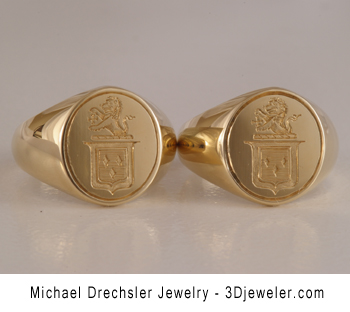 Hand Engraved Gold Signet Rings With Allen Family Crest