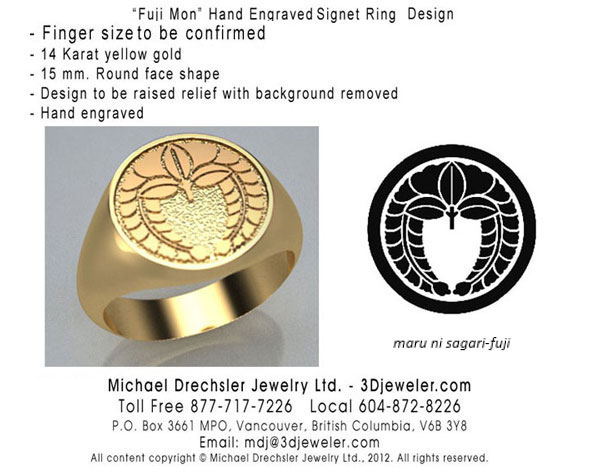 Fuji Mon Gold Signet Ring