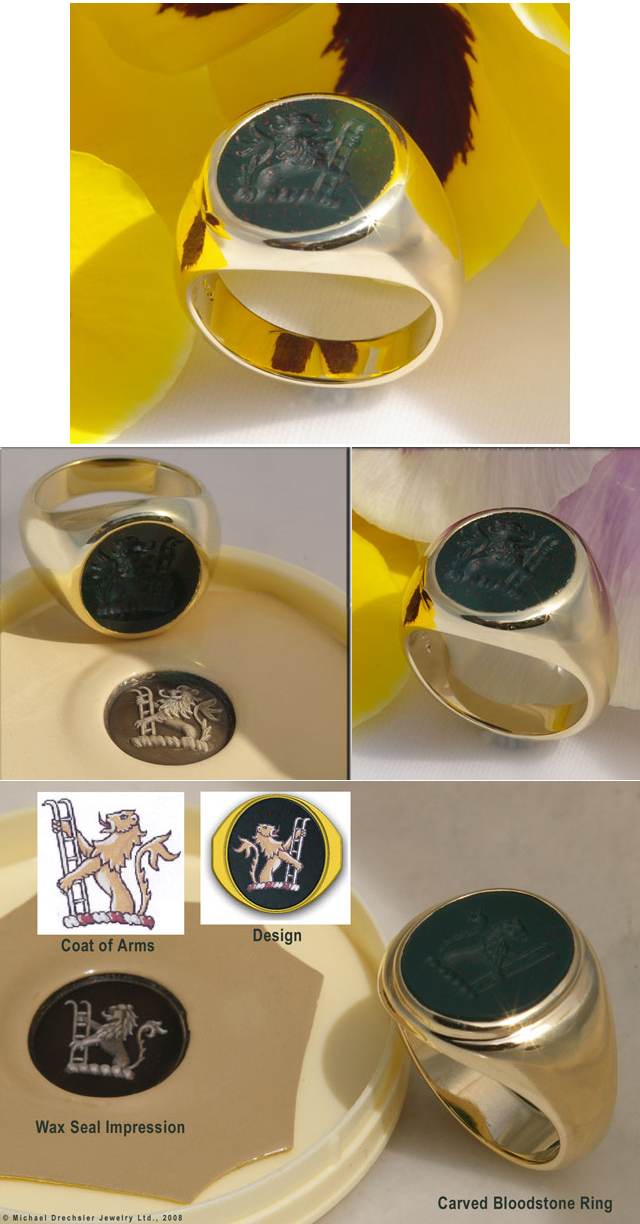 Bloodstone Signet Ring Carved with Price Family Crest