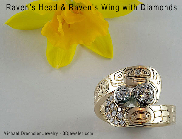 Raven's Head && Raven's Wing Diamond Engagement Ring