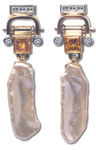 Freshwater Pearl && Orange Cultured Diamond Earrings