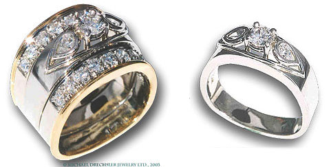Stacked Engagement Ring && Diamond Bands