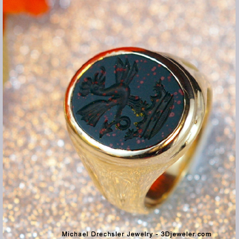 Bloodstone Signet Ring Carved with Willets Family Crest